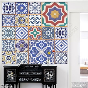 Tranh gạch in uv  họa tiết xanh ghép hình