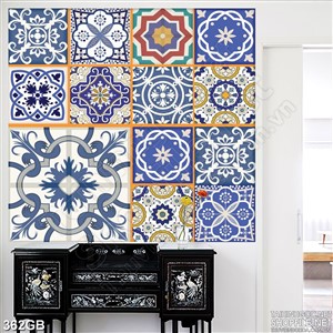 Tranh gạch in  họa tiết hoa xanh ghép hình