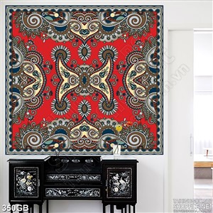 Tranh gạch in màu đỏ hoa văn cổ điển