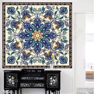 Tranh gạch ốp họa tiết bông hoa xanh