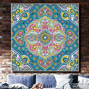 Tranh gạch ốp nền xanh in hoa tiết cổ điển