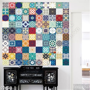 Tranh gạch ô vuông hoa văn in kính