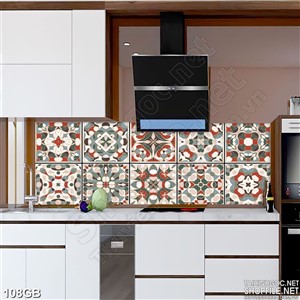 Tranh gạch ô vuông dán tương in hoa văn