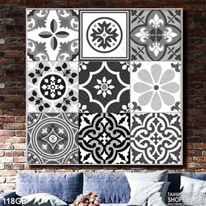 Tranh gạch in hoa văn dđen trắng