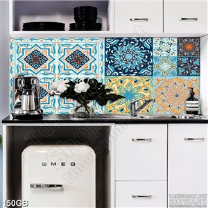 Tranh gạch ốp nền in hoa văn xanh