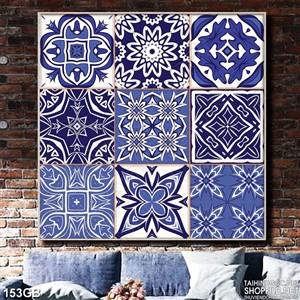 Tranh gạch ô vuông in hoa văn màu