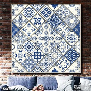 Tranh gạch ô vuông họa tiết màu xanh