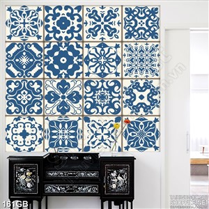 Tranh gạch hoa văn xanh in uv