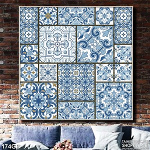 Tranh gạch hoa văn xanh ốp tường