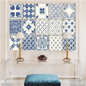 Tranh gạch họa tiết xanh treo tường