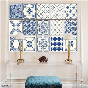 Tranh gạch in họa tiết xanh dán tường