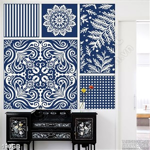 Tranh gạch in sọc xanh dán tường