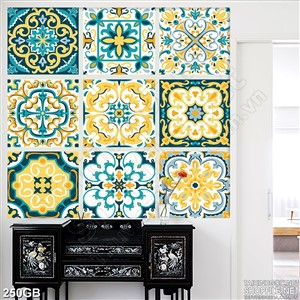 Tranh gạch sắc màu in uv xanh vàng