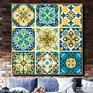 Tranh gạch ốp sắc màu xanh vàng