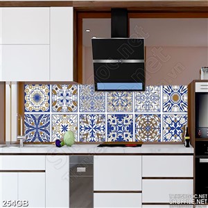 Tranh gạch ốp tường in màu xanh