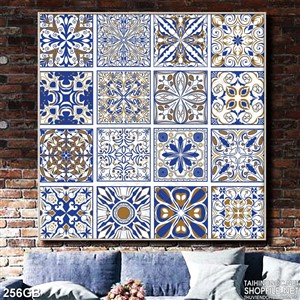 Tranh gạch bông in chi tiết xanh phức tạp