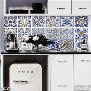 Tranh gạch bông in chi tiết xanh nâu