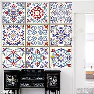 Tranh gạch bông in chi tiết đỏ dán tường