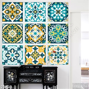 Tranh gạch bông in chi tiết vàng dán tường