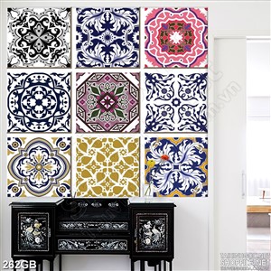 Tranh gạch họa tiết ô vuông màu hồng