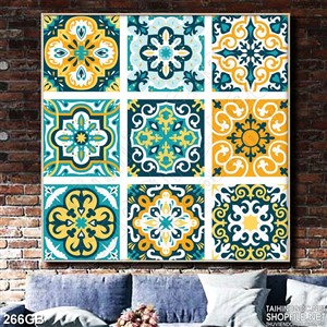 Tranh gạch bông hoa văn in màu vàng xanh