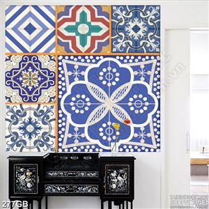 Tranh gạch in hoa văn trang trí màu xanh