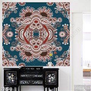 Tranh gạch in họa tiết trên nền màu xanh