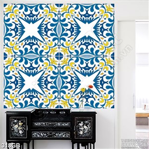 Tranh gạch ốp in hoa văn hoa xanh