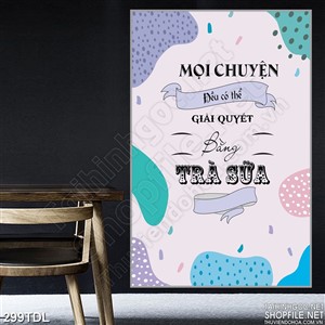 Tranh ca phe động lực với ly trà sữa