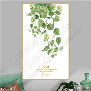 Tranh bức tường quán cà phê treo chậu cây dây leo xanh
