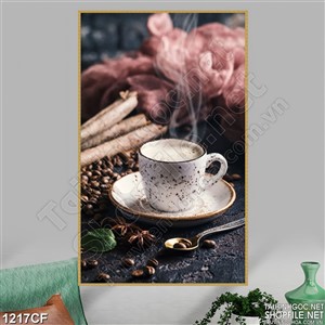 Tranh ly cà phê sữa nóng bên bức tường úa hồng Tranh ly cà phê sữa nóng bên bức tường úa hồng