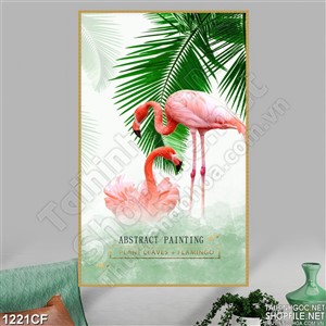 Tranh tán lá dừa xanh bên chú cò treo tường quán cà phê