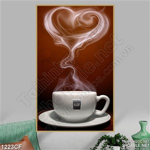 Tranh hương cà phê cappuccino trên nên tường màu nâu