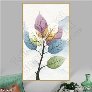 Tranh những chiếc lá sặc sỡ màu trang trí tường quán cà phê
