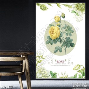 Tranh đóa hoa hồng vàng nở rộ trên tường quán cà phê