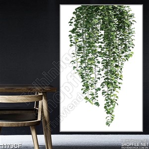 Tranh dàn lá xanh rủ trên tường quán cà phê 3d