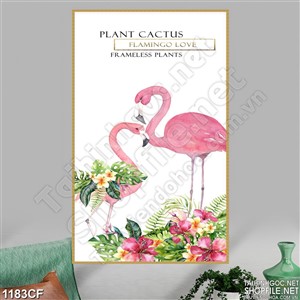 Tranh đồi cò hồng trên tường trắng quán cà phê in uv