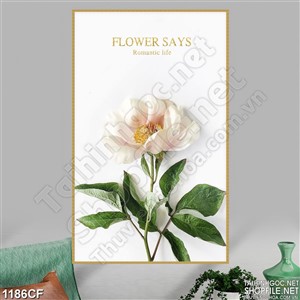 Tranh nhành hoa vẽ trên tường trắng quán cà phê