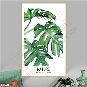 Tranh bức tường vẽ những chiếc lá xanh ngoài quán cà phê