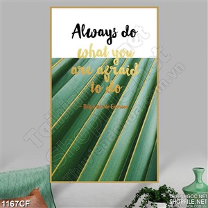 Tranh dòng chữ trên tán lá trang trí quán cà phê