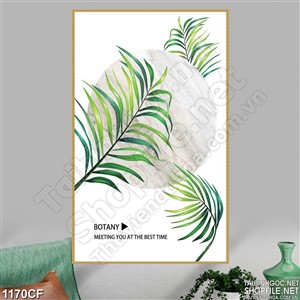 Tranh chiếc lá trên bức tường hình tròn trong quán cà phê