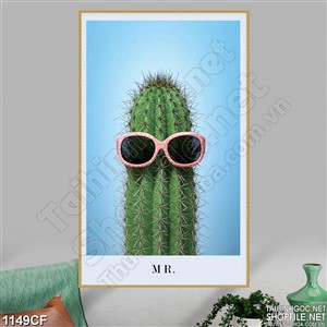 Tranh cây xương rồng đeo kính treo tường quán cà phê
