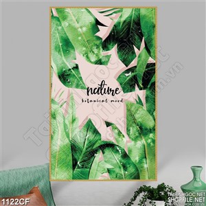 Tranh dòng chữ giữa tán lá xanh trang trí quán cà phê