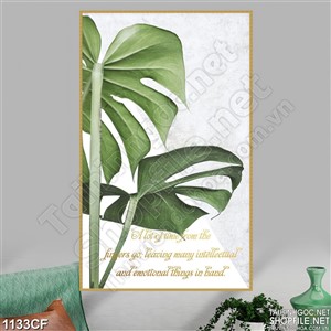 Tranh ngọn lá xanh vẽ trang trí bức tường cổ quán cà phê