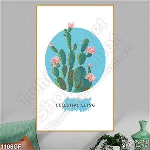 Tranh cây xương rồng nở hoa treo tường quán cà phê