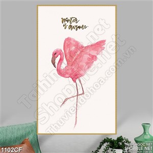 Tranh chú cò hồng trên tường quán cà phê 3d