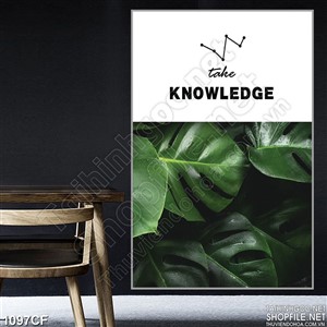 Tranh rừng lá xanh dưới dòng chữ đen trang trí quán cà phê