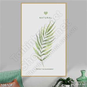 Tranh chiếc lá xanh vẽ trang trí tường quán cà phê