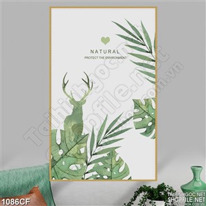 Tranh ngọn lá dừa xanh trang trí tường quán cà phê 3d