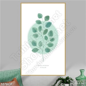 Tranh vẽ cành lá xanh treo tường quán cà phê